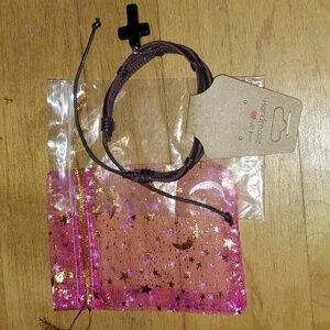 Macrame Brown Leather Bracelet With Black Onxy Stone Cross Charm.